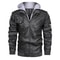Mens Vintage Faux Leather Motorcycle Jacket, with Removable Hood, Camouflage Lining, Windproof Bomber Coat, Casual Styl