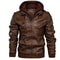 Mens Vintage Faux Leather Motorcycle Jacket, with Removable Hood, Camouflage Lining, Windproof Bomber Coat, Casual Styl