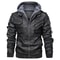 Mens Vintage Faux Leather Motorcycle Jacket, with Removable Hood, Camouflage Lining, Windproof Bomber Coat, Casual Styl