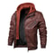 Mens Vintage Faux Leather Motorcycle Jacket, with Removable Hood, Camouflage Lining, Windproof Bomber Coat, Casual Styl