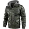 Mens Vintage Faux Leather Motorcycle Jacket, with Removable Hood, Camouflage Lining, Windproof Bomber Coat, Casual Styl