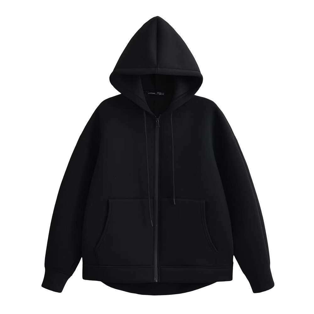 Winter Womens Oversized Hoodie Coat, High Street Zipper Jacket, Loose Fit Sweatshirt with Double Pockets, Outerwear Top