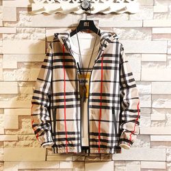 style mens plaid jacket, slim fit hooded outerwear, versatile casual clothing, spring autumn new arrival