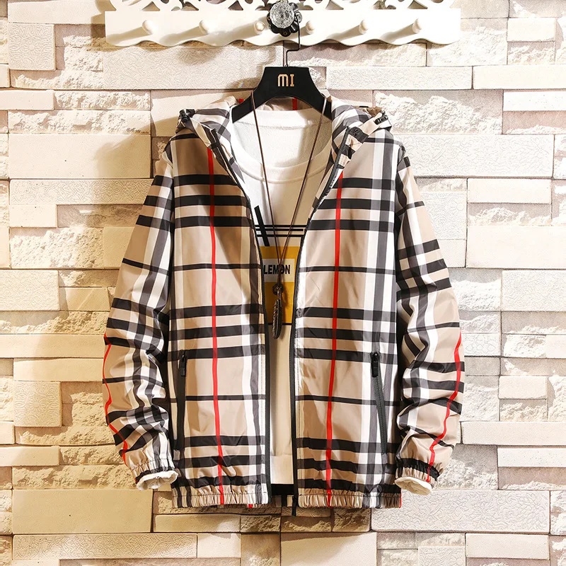 Style Mens Plaid Jacket Slim Fit Hooded Outerwear Versatile Casual Clothing Spring Autumn New Arriv 3
