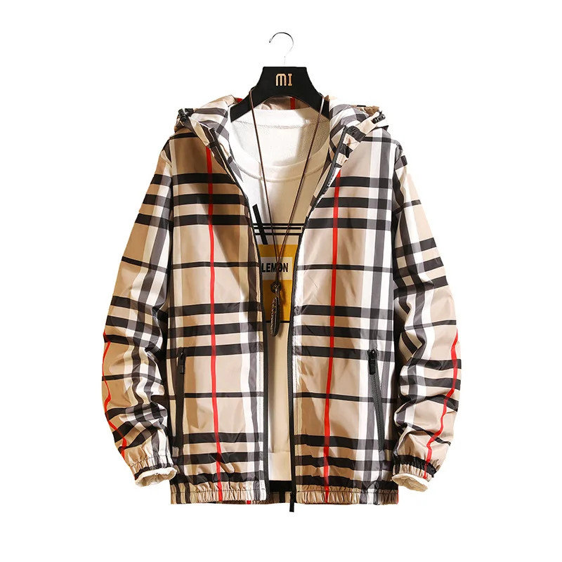Style Mens Plaid Jacket Slim Fit Hooded Outerwear Versatile Casual Clothing Spring Autumn New Arriv 2