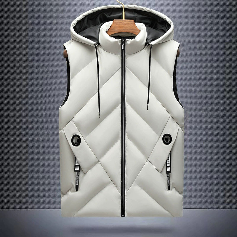 Men's Winter Down Vest, Waterproof, Hooded with Detachable Hat, Stand Up Collar Sleeveless Coat, Casual Waistcoat