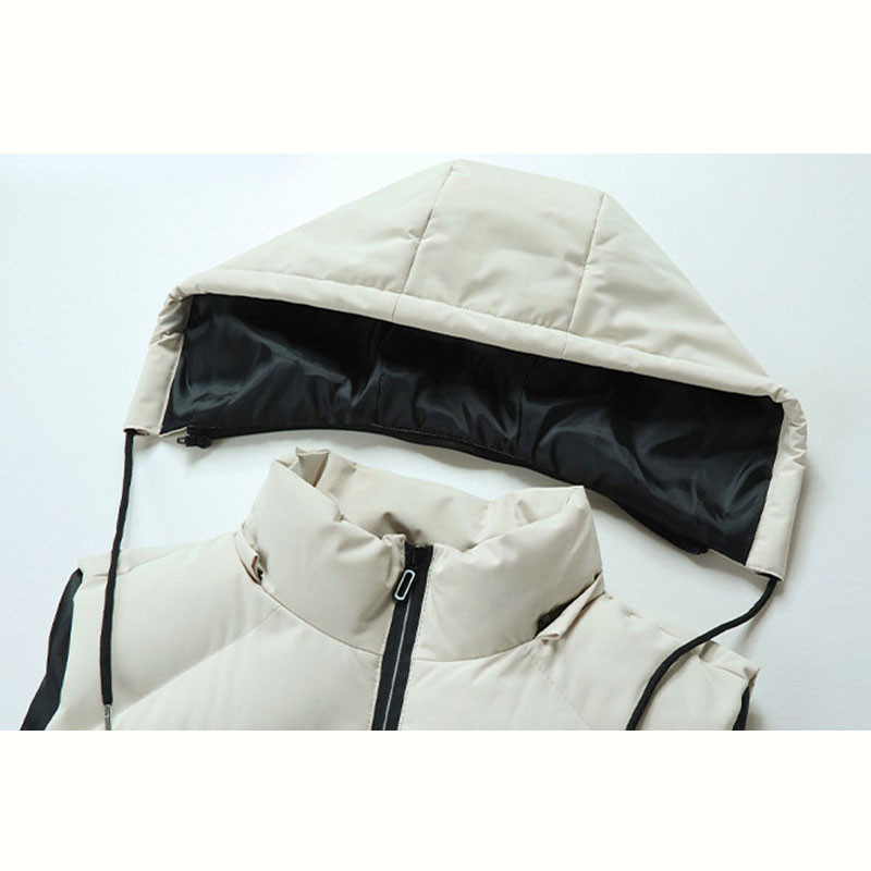 Men's Winter Down Vest, Waterproof, Hooded with Detachable Hat, Stand Up Collar Sleeveless Coat, Casual Waistcoat