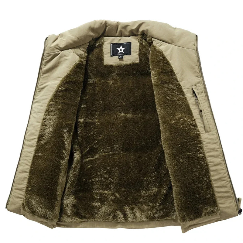 Men's Slim Fit Sleeveless Jacket, Keep Warm Fleece Work Windbreaker, Fashion Winter Vest with Many Pockets