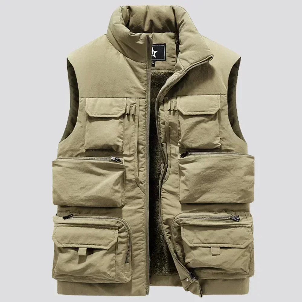 Men's Slim Fit Sleeveless Jacket, Keep Warm Fleece Work Windbreaker, Fashion Winter Vest with Many Pockets