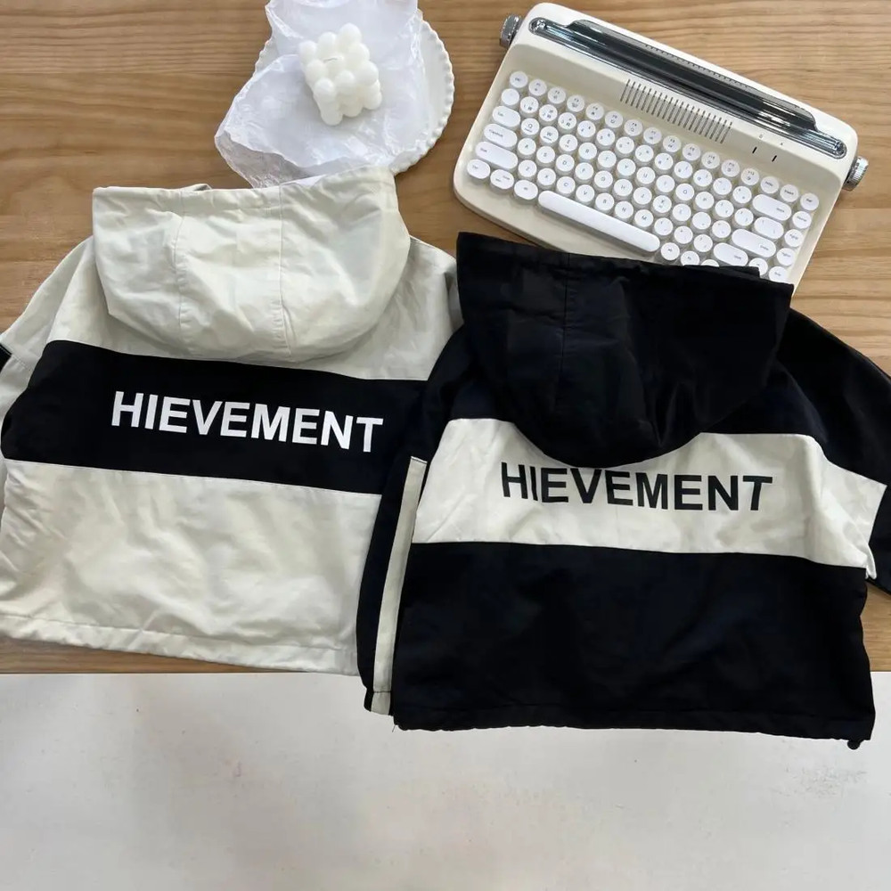 Kids Windbreaker, Boys and Girls Jacket, Spring Autumn Thin Coat, Casual Hooded Zipper, Patchwork Letter Design