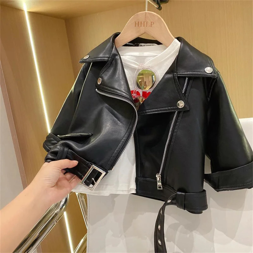 2024 New Classics, Handsome Boys Leather Jacket, Spring Autumn Outerwear for Kids 2-8 Years, Zipper Fly PU Coat