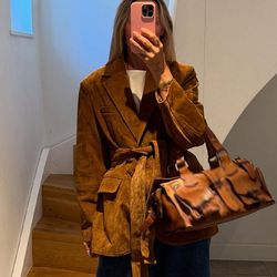 women's autumn casual coat, fashion long sleeves jacket with turn down collar, lace up decoration, and pockets