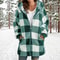 Winter Plush Jacket for Women, Plus Size Patchwork Hooded Outwear, Fashion Plaid and Striped Design, Long Sleeved