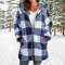 Winter Plush Jacket for Women, Plus Size Patchwork Hooded Outwear, Fashion Plaid and Striped Design, Long Sleeved