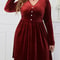 Elegant Red Velvet Dress, Plus Size, V Neck Long Sleeve, Curvy Dresses for Women, Autumn and Spring