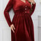 Elegant Red Velvet Dress, Plus Size, V Neck Long Sleeve, Curvy Dresses for Women, Autumn and Spring