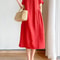 Summer Linen Midi Dress, Loose Fit, High Waist, A-Line, Short Sleeve