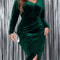 Elegant Green Velvet Dress, Plus Size Tight Bodycon, Long Sleeve Evening Party Dress for Women