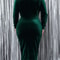 Elegant Green Velvet Dress, Plus Size Tight Bodycon, Long Sleeve Evening Party Dress for Women