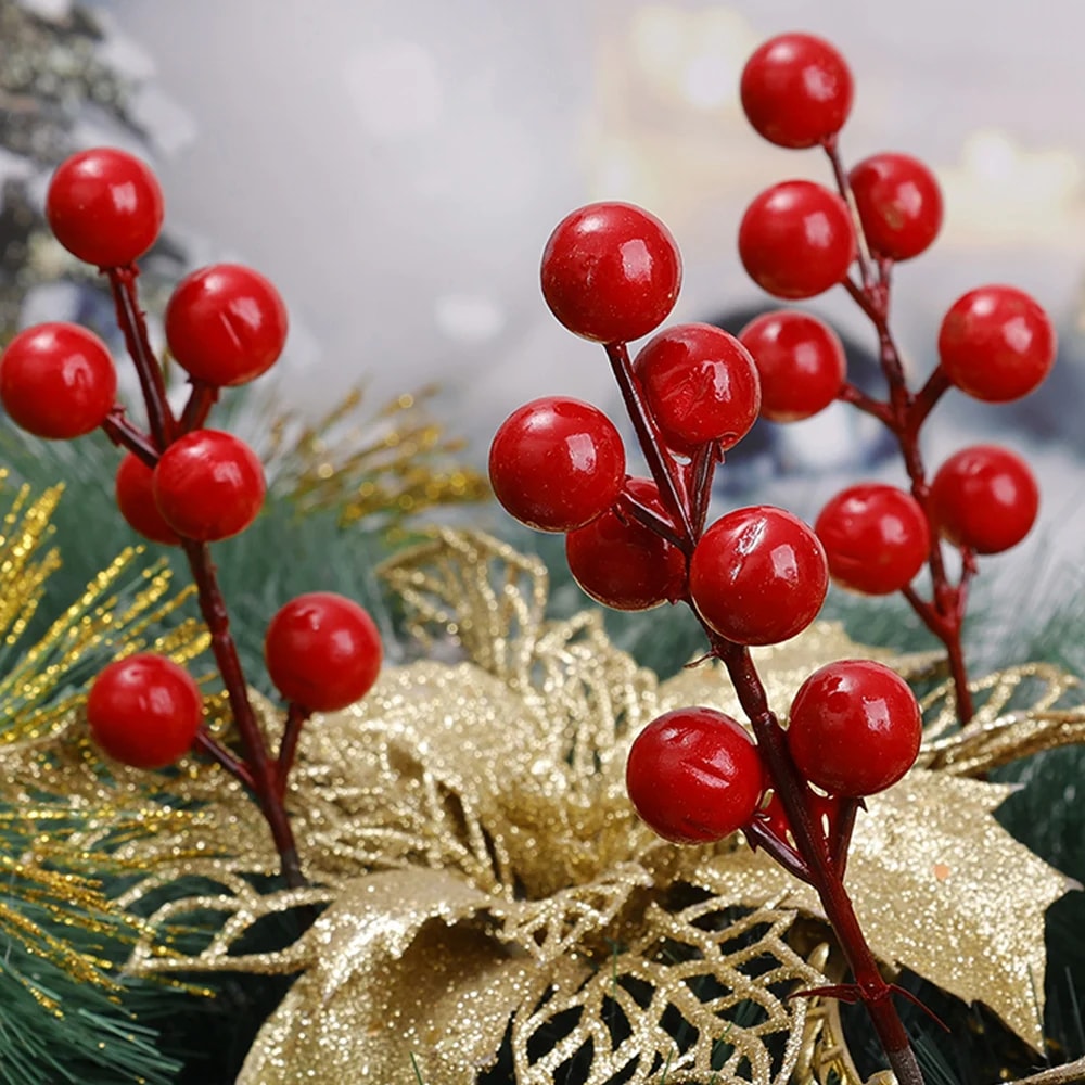 Christmas DIY Floral Wreath Ornament Artificial Berries Red Gold Silver Cherry Stamen Fake Berries 1