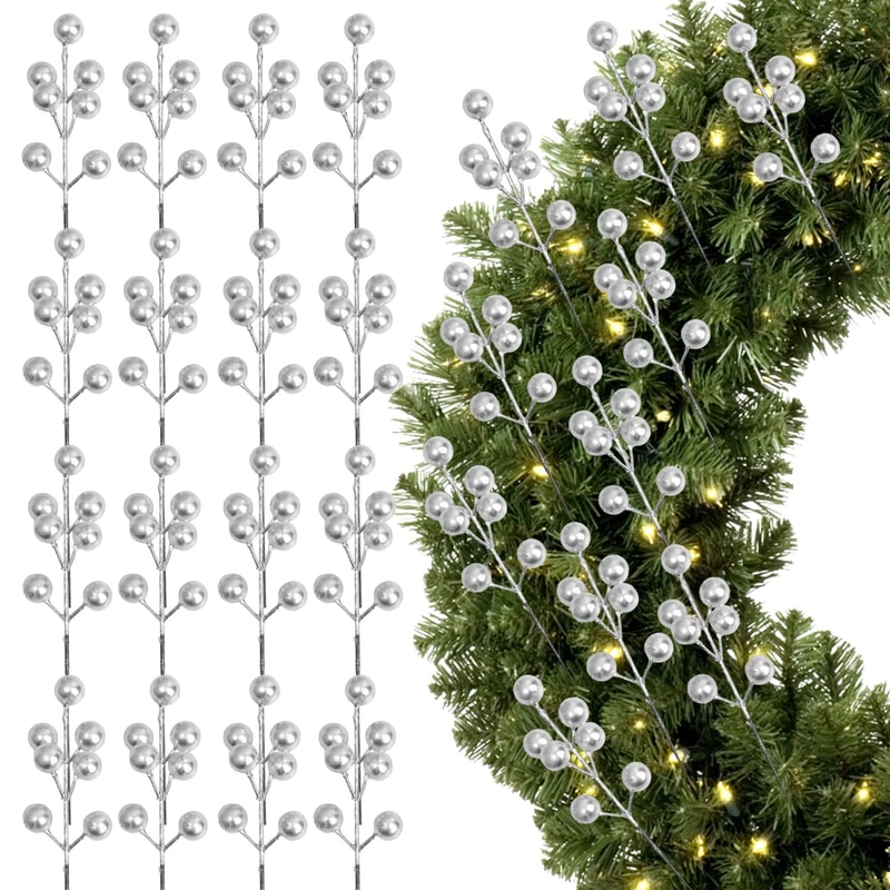 Christmas DIY Floral Wreath Ornament Artificial Berries Red Gold Silver Cherry Stamen Fake Berries 6