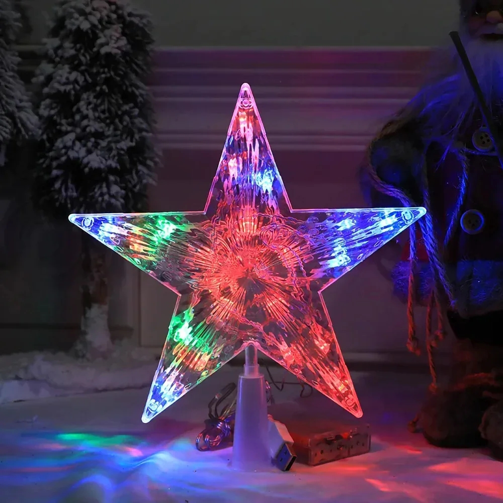 Glowing Christmas Decoration, Glitter Star Tree Topper, Shining Ornaments for Home Decor, Navidad, New Year