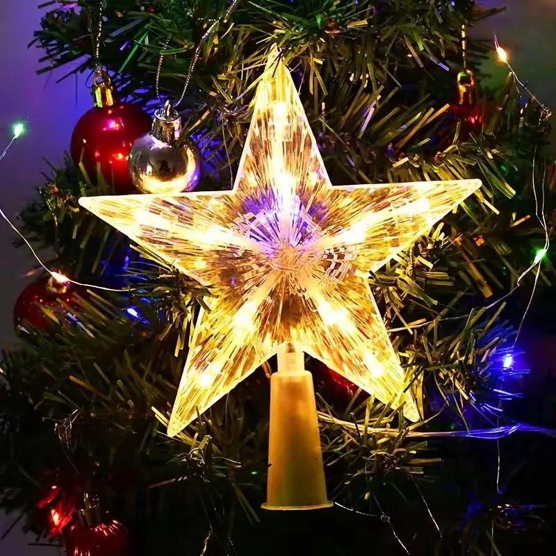 Glowing Christmas Decoration, Glitter Star Tree Topper, Shining Ornaments for Home Decor, Navidad, New Year