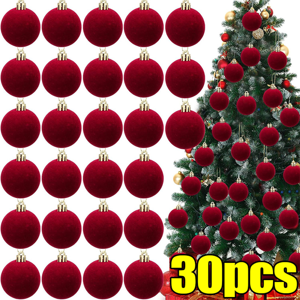 Velvet Christmas Balls Wine Red, Flocked Xmas Tree Pendents, Elegant Navidad Festival Ornaments, Party and Home Decor