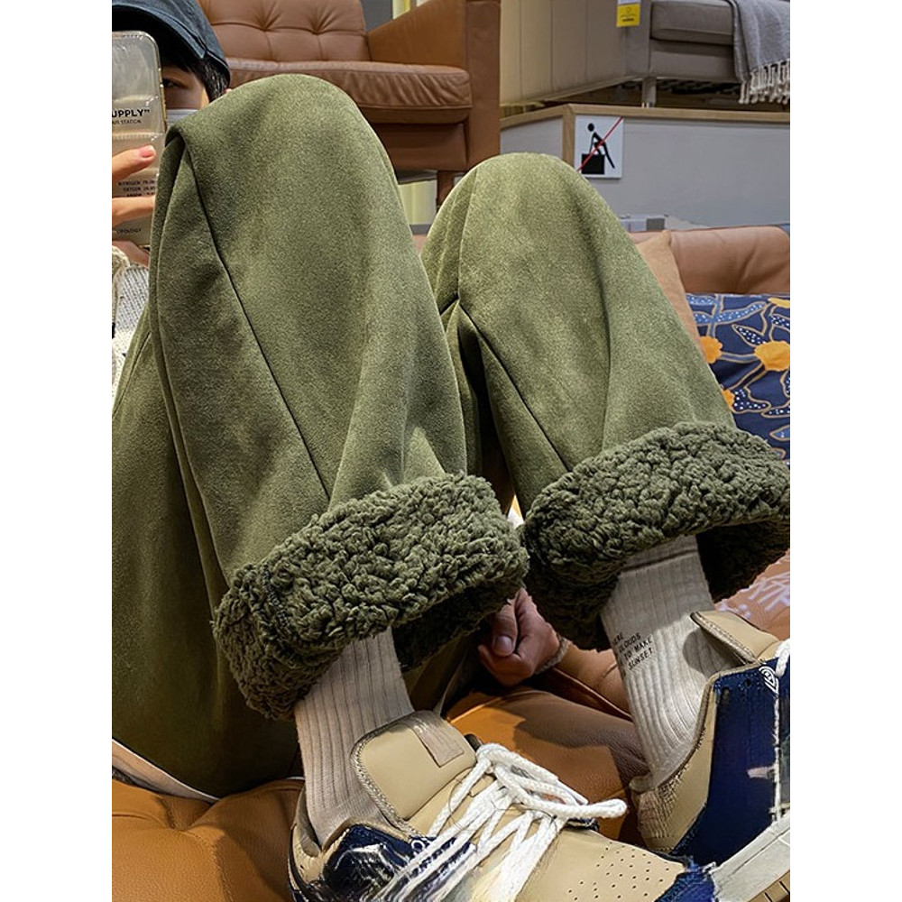 Winter Fashion, Womens Thickened Trousers, Straight Leg Pants, Casual Wide Leg Style, Autumn Winter