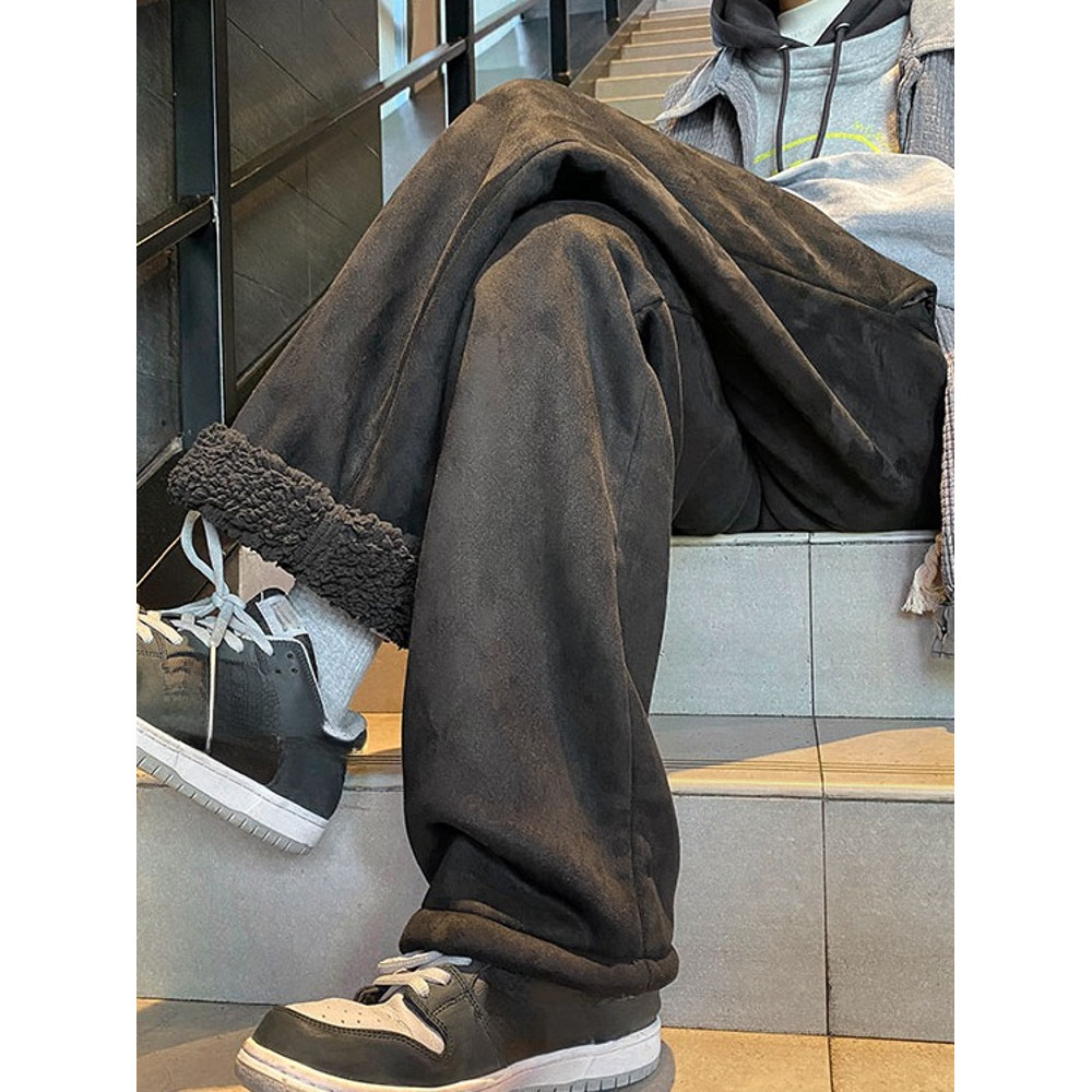 Winter Fashion, Womens Thickened Trousers, Straight Leg Pants, Casual Wide Leg Style, Autumn Winter