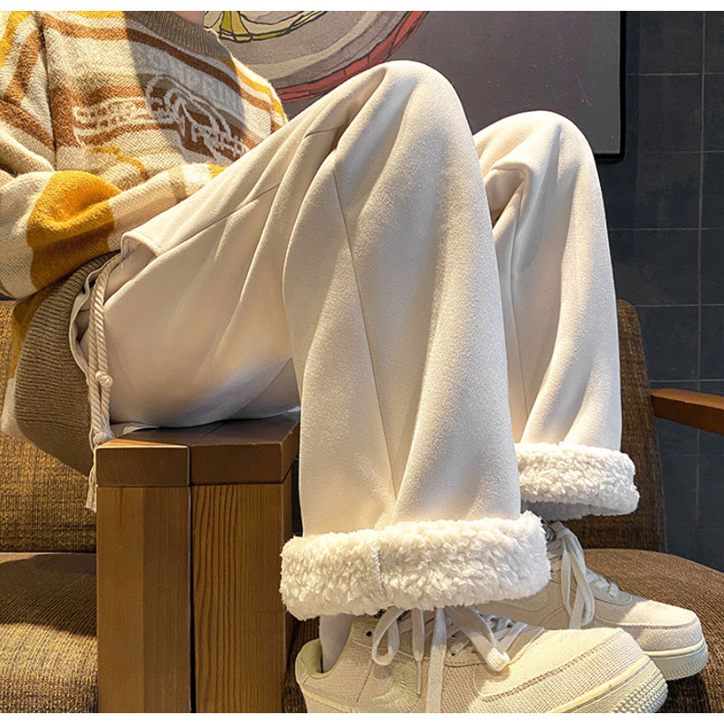 Winter Fashion, Womens Thickened Trousers, Straight Leg Pants, Casual Wide Leg Style, Autumn Winter