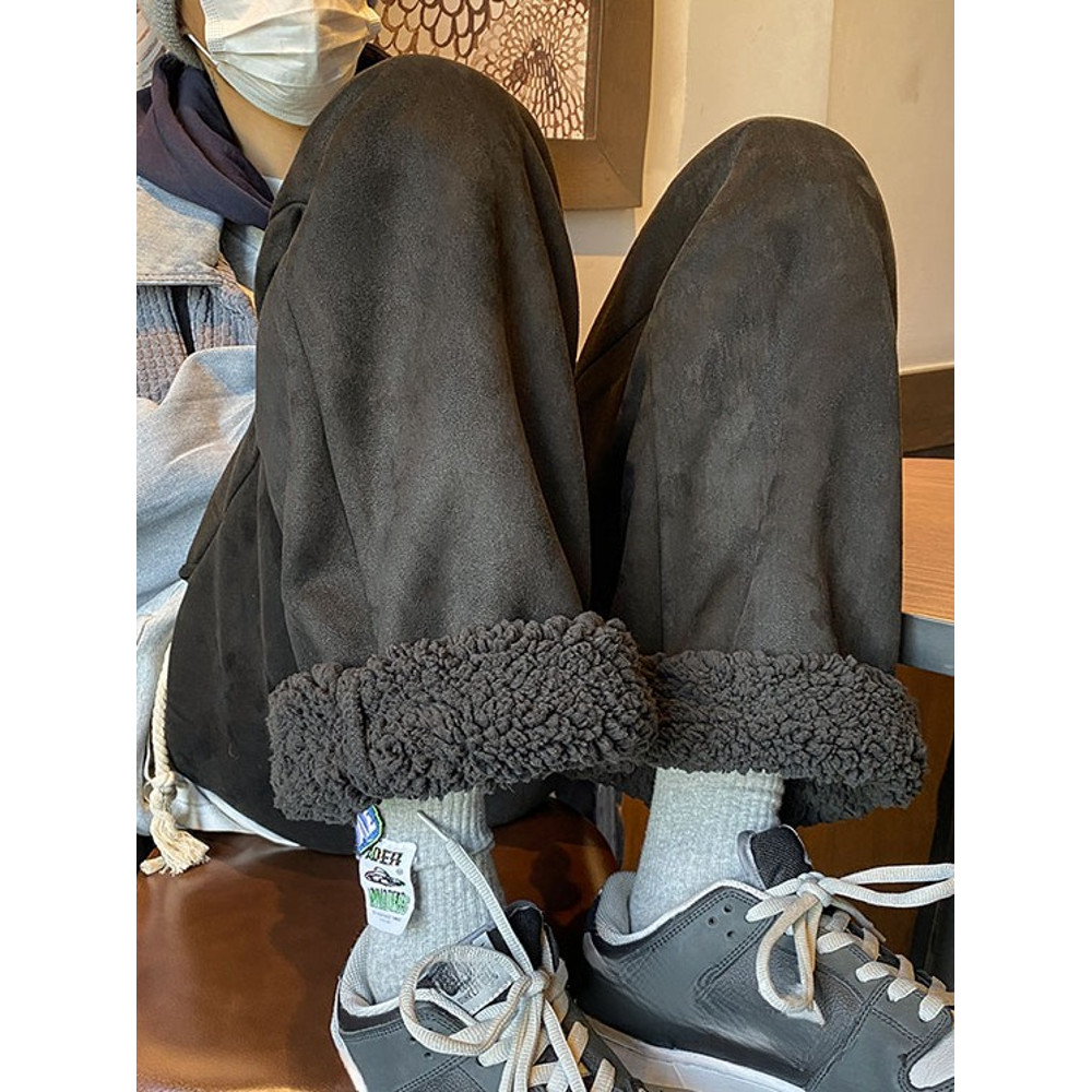 Winter Fashion, Womens Thickened Trousers, Straight Leg Pants, Casual Wide Leg Style, Autumn Winter