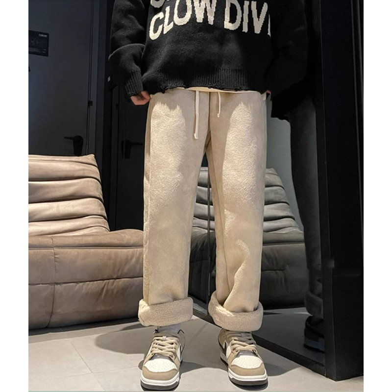 Winter Fashion, Womens Thickened Trousers, Straight Leg Pants, Casual Wide Leg Style, Autumn Winter