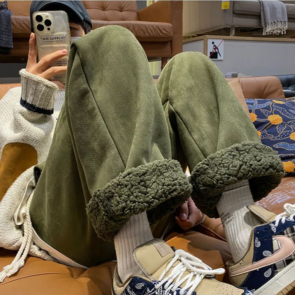 Winter Fashion, Womens Thickened Trousers, Straight Leg Pants, Casual Wide Leg Style, Autumn Winter