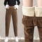 Women's High Waist Corduroy Pants, Thick Plush Warm Leggings, Casual Harem Trousers for Autumn Winter