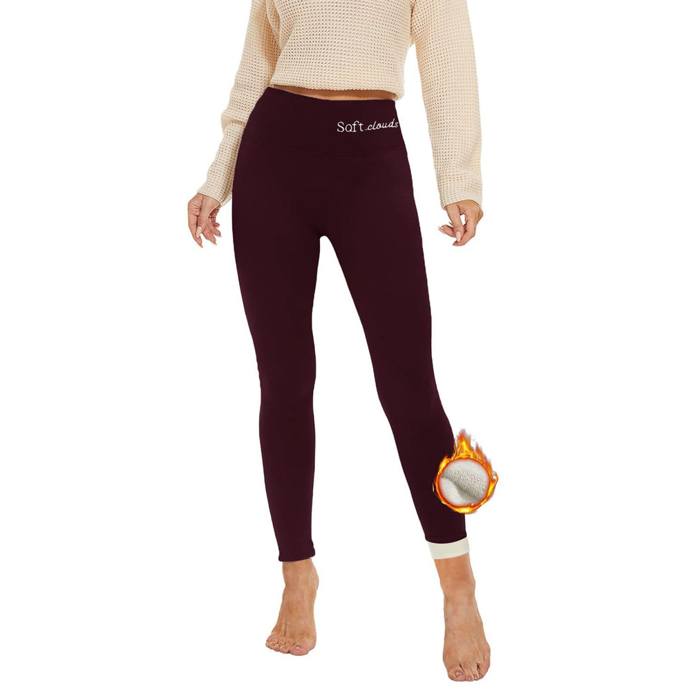 Winter Warm Pants for Women, Embroidered Fleece Leggings, High Waist Thickened Tights, Casual Elastic Thermal Legging