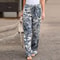 Elegant Print Joggers, Women's Cotton Linen Pants, Casual Autumn Streetwear, Comfortable Sweatpants
