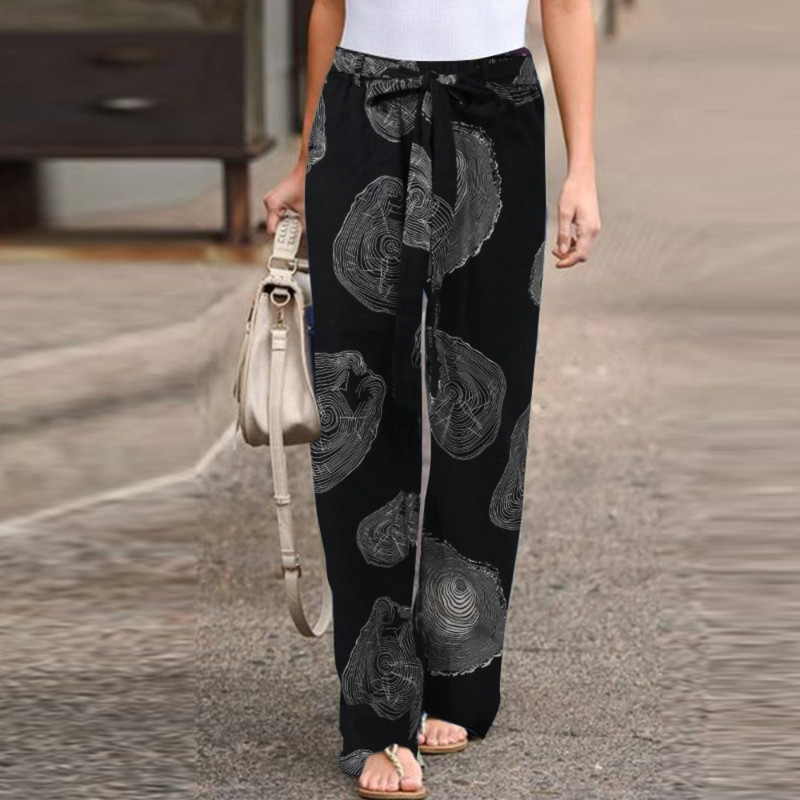 Elegant Print Joggers, Women's Cotton Linen Pants, Casual Autumn Streetwear, Comfortable Sweatpants