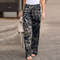 Elegant Print Joggers, Women's Cotton Linen Pants, Casual Autumn Streetwear, Comfortable Sweatpants