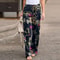 Elegant Print Joggers, Women's Cotton Linen Pants, Casual Autumn Streetwear, Comfortable Sweatpants