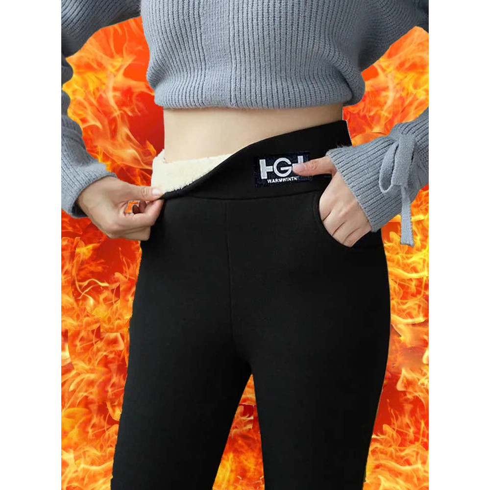 Women's High-Waist Thermal Pants, with Pockets, Elastic and Comfortable Trousers