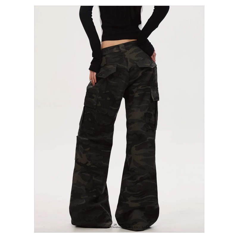 Women's High Waist Loose Fit Jeans, American Straight Leg Trousers, Multi Pocket Cargo Overalls