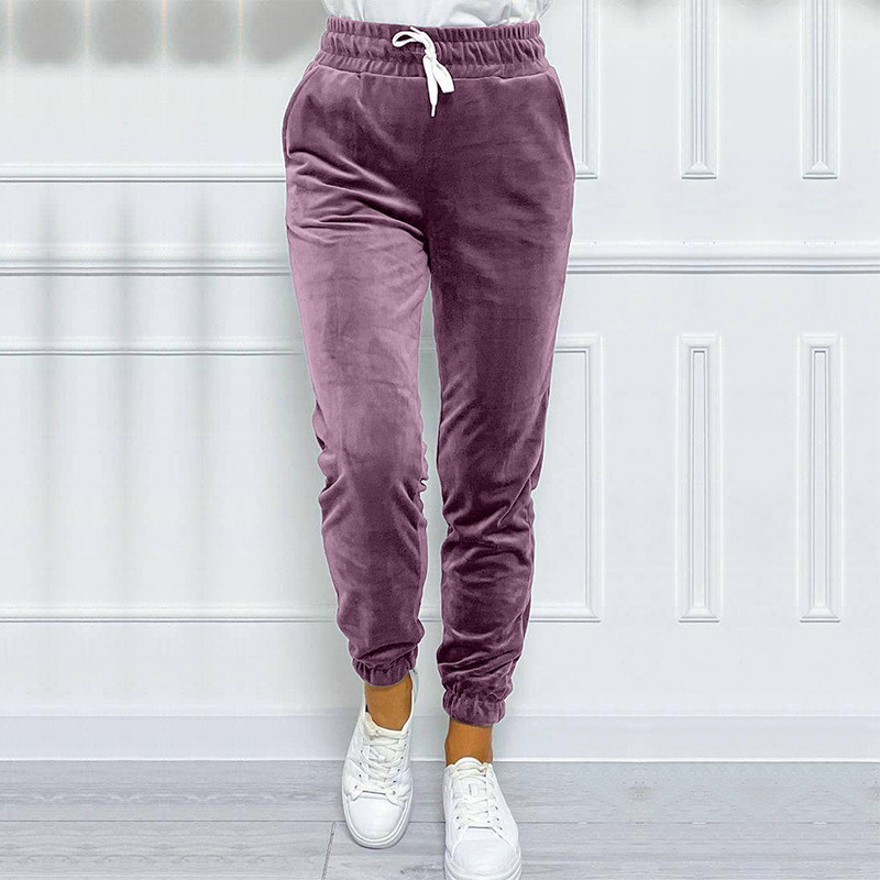 Warm Velvet Jogger Pants for Women, Solid Color, Versatile Fall and Winter Sweatpants with Drawstring