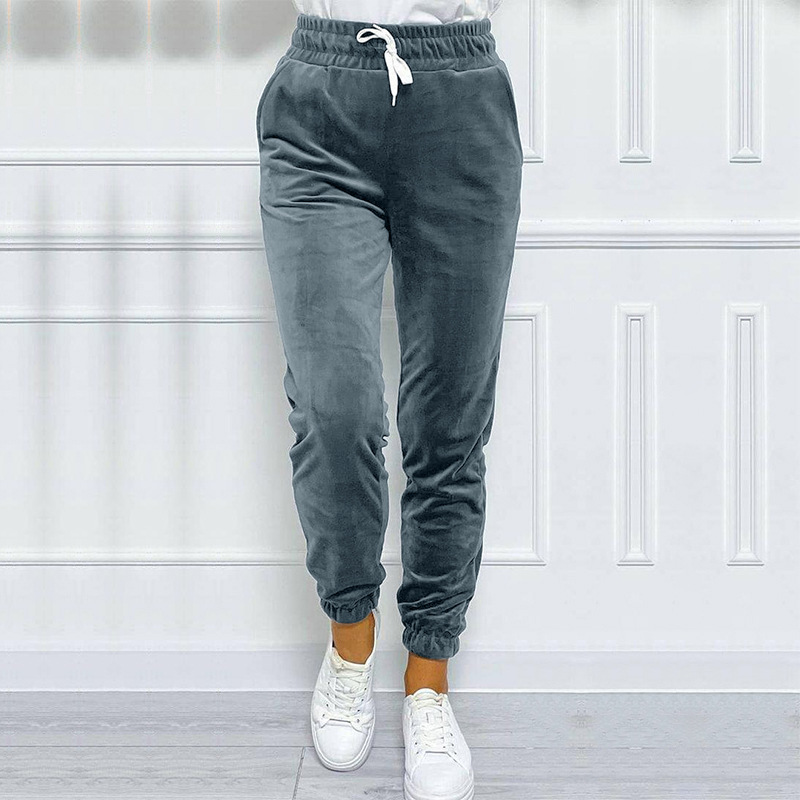 Warm Velvet Jogger Pants for Women, Solid Color, Versatile Fall and Winter Sweatpants with Drawstring