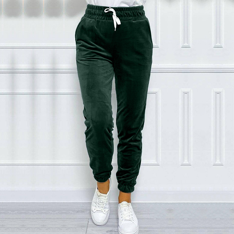 Warm Velvet Jogger Pants for Women, Solid Color, Versatile Fall and Winter Sweatpants with Drawstring