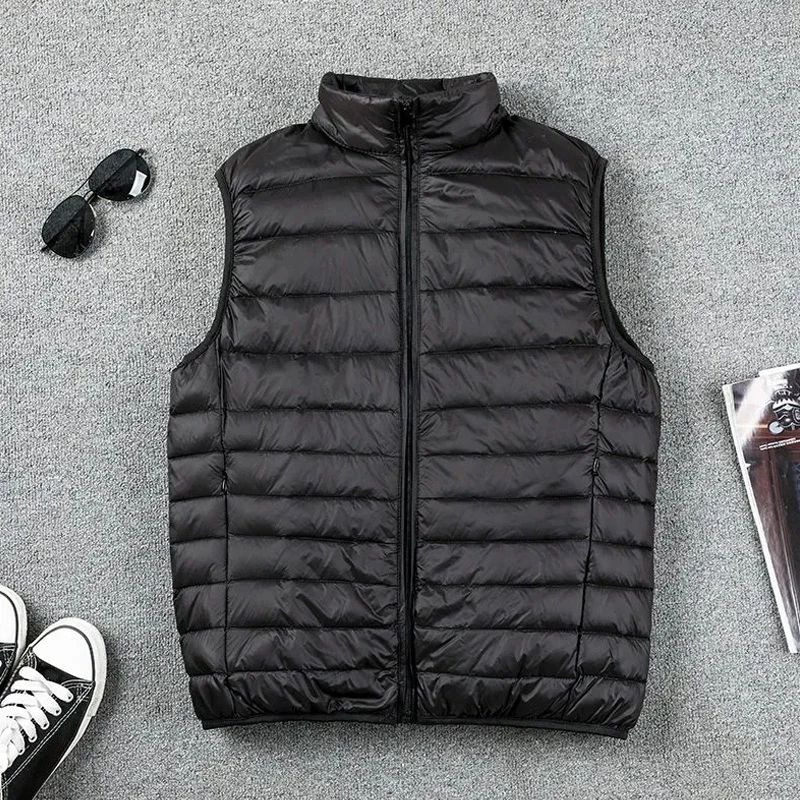 Mens Thin Down Vest Warm White Duck Down Stand Collar Solid Color Vest Lightweight Jacket 3