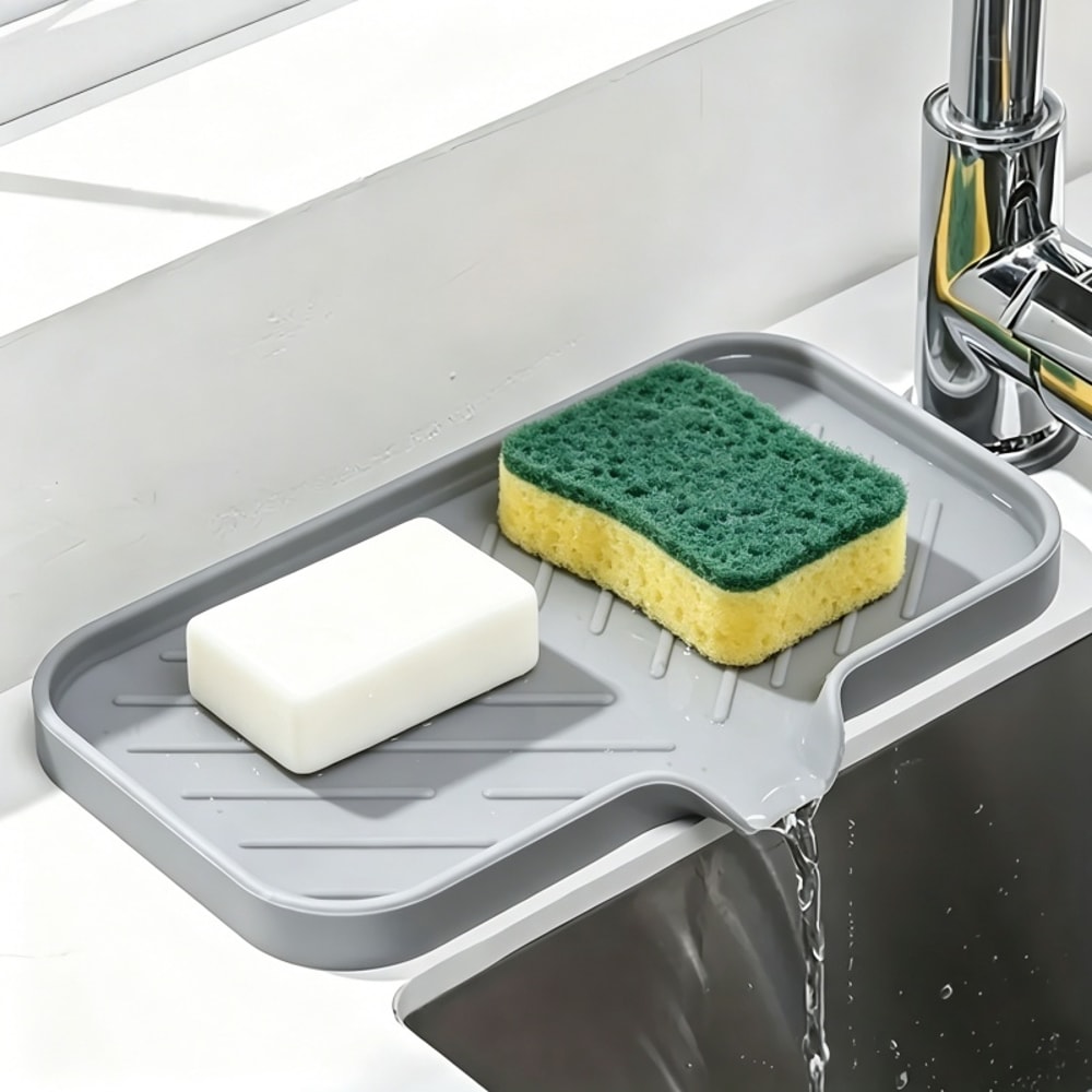 Premium Multifunctional Silicone Sink Tray & Faucet Mat Countertop Organizer