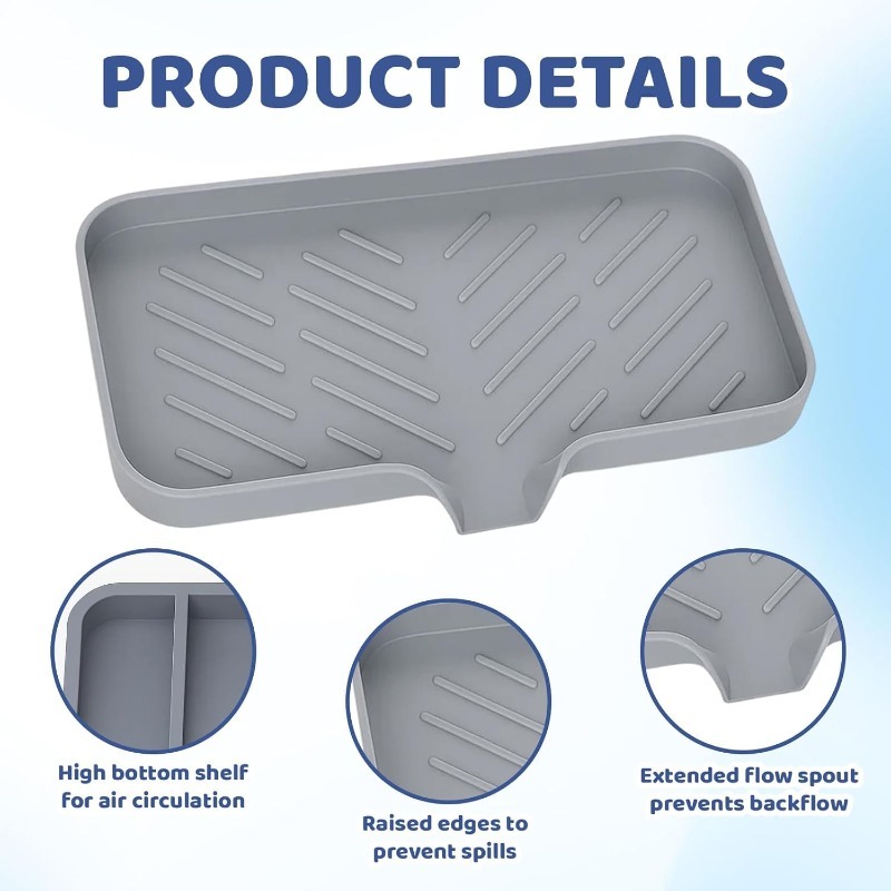 Premium Multifunctional Silicone Sink Tray & Faucet Mat Countertop Organizer