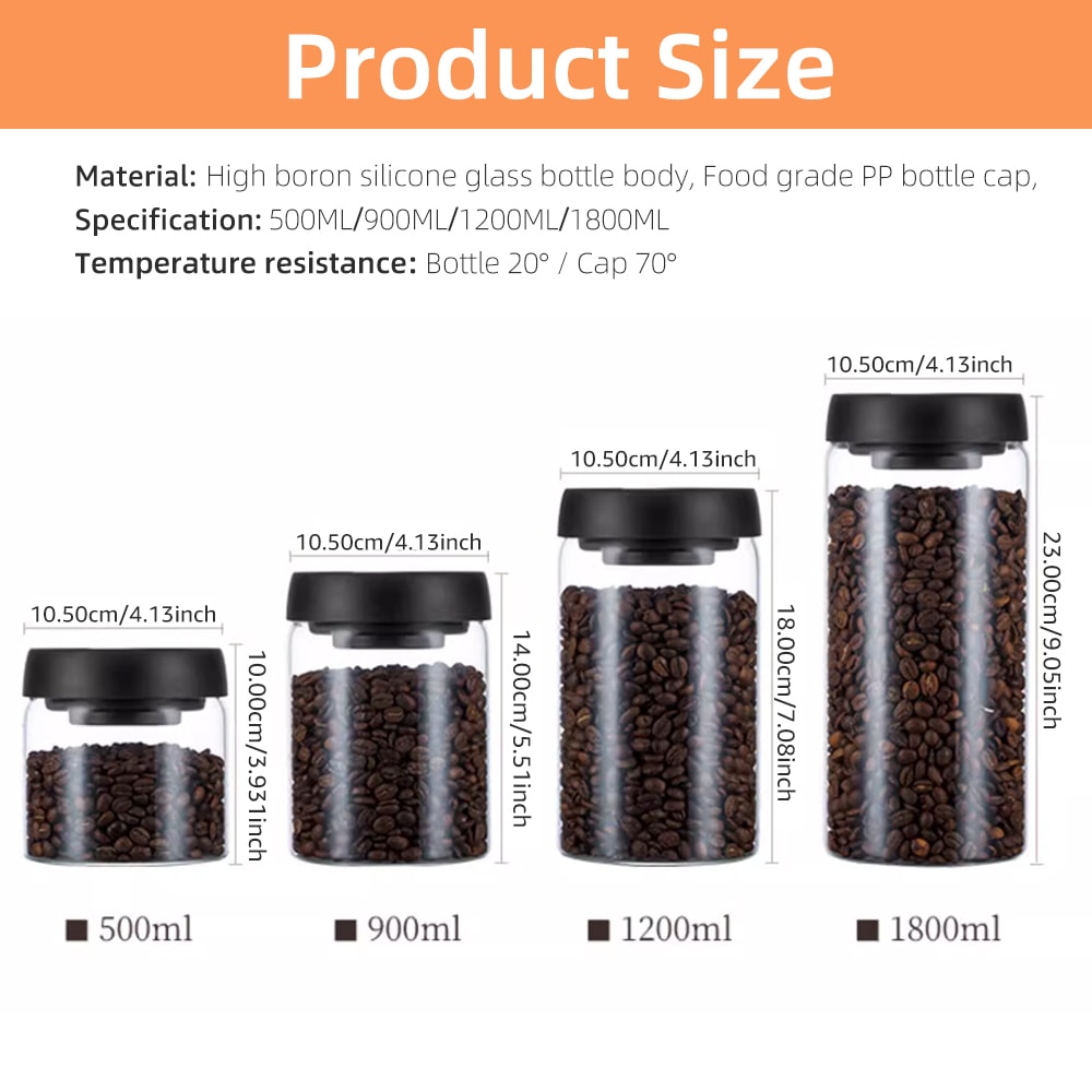 Premium Vacuum Sealed Glass Jar For Coffee Tea Food Storage 2