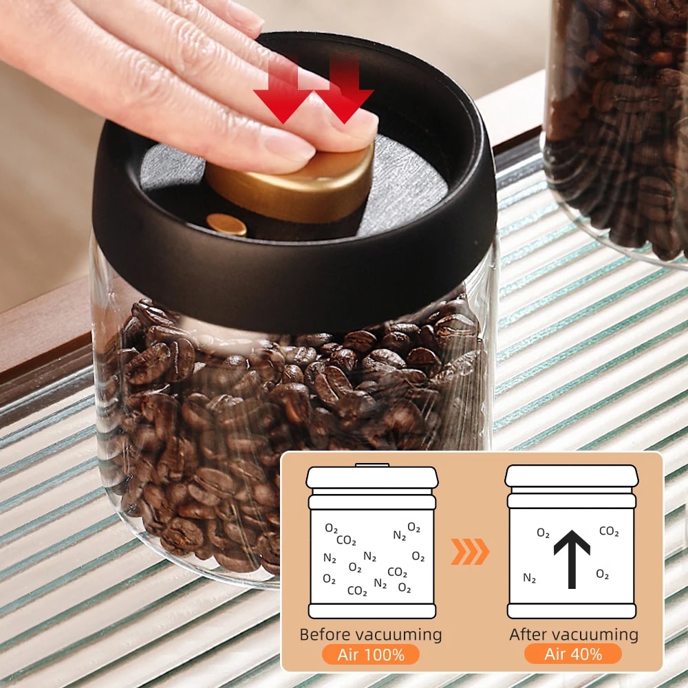 Premium Vacuum Sealed Glass Jar For Coffee Tea Food Storage 4